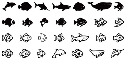 Naklejka premium Sea Creatures Including Fish Dolphins and Whales