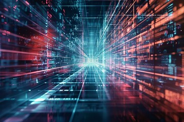 Fototapeta premium Digital information flowing through cyberspace forming a corridor of data transmission