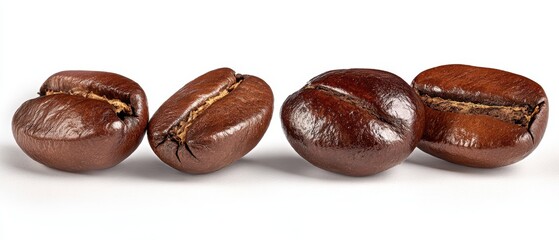 The coffee beans arranged elegantly on a white background.