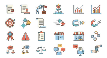 Collection of Business and Financial Icons for Strategy and Growth Concepts