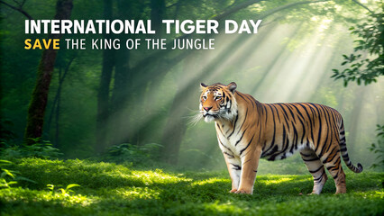 Illustration of international tiger day, save the king of the jungle