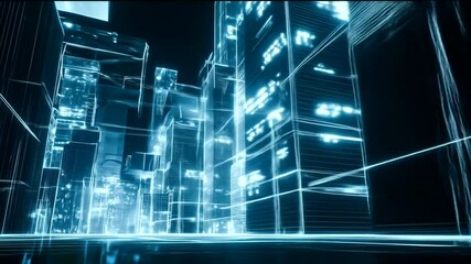 Futuristic city with glowing outlines. - Powered by Adobe