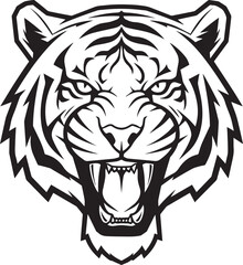 Fototapeta premium A single-color vector logo of a roaring tiger head in geometric style.eps