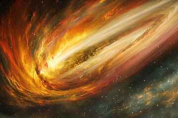 Fiery explosion in space with colorful abstract fractal art background, vibrant cosmic energy and dynamic sci-fi design