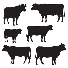 Collection of Cow Silhouettes Black and White Cattle Illustrations