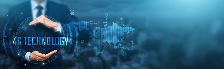 A businessman holds a glowing globe showing 