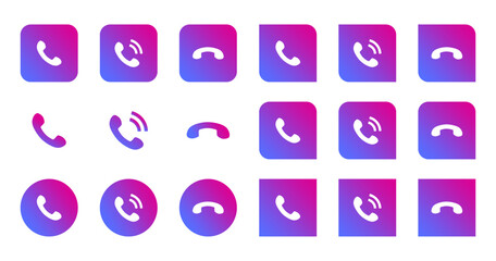 Colorful Phone Call Icon Set, color gradient phone set icons