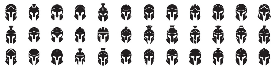 Ancient Warrior Helmet Silhouette Icon Set