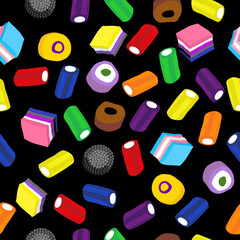 All Sorts Sweets in LGBTQ+ flag colours. Vector seamless pattern in a simple flat design 