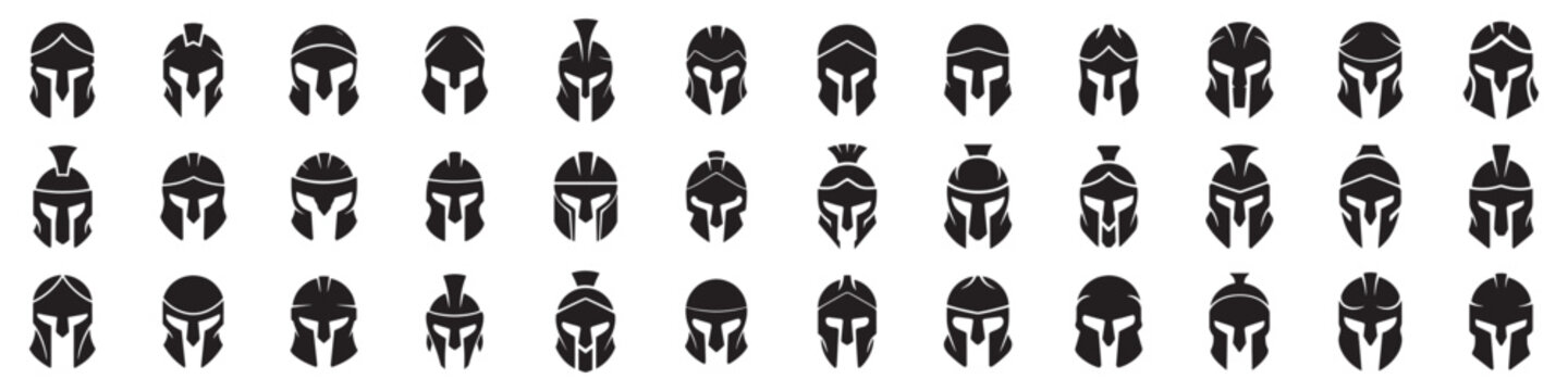 Ancient Warrior Helmet Silhouette Icon Set