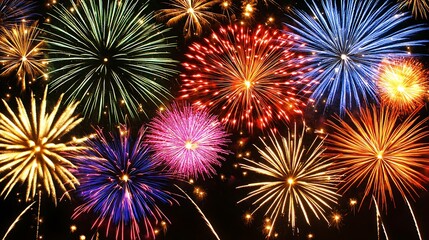Naklejka premium Colorful fireworks exploding in the night sky.