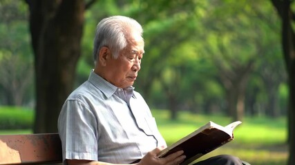 Senior man reading in park - Powered by Adobe