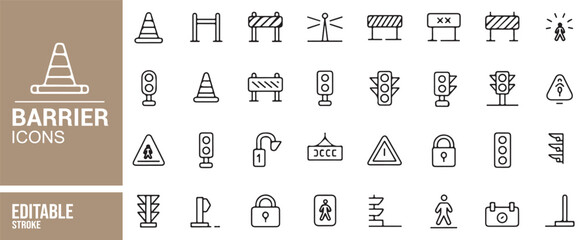 Construction Barrier Icons Set for Traffic, Hazard, and Roadwork Projects