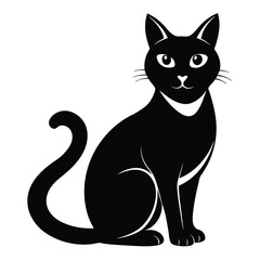 Elegant Black Cat Silhouette with Curled Tail and Expressive Eyes, a Captivating Feline Design