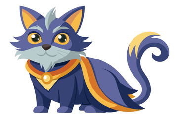 Majestic Royal Cat Illustration Cartoon Character with Jewel Adorned Collar and Flowing Cape Design