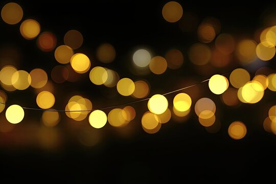 Golden string lights bokeh against a black background - Powered by Adobe