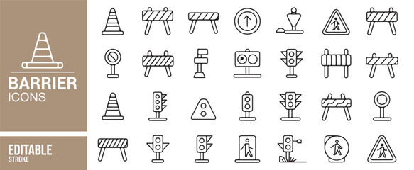 Clean Line Art Barrier Icons for Digital and Print, Scalable and Editable