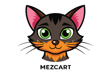 Cartoon Cat with Green Eyes a Cute Feline Friend and Mezcart Text Design