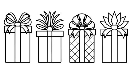 Set of line art gift boxes with bows.