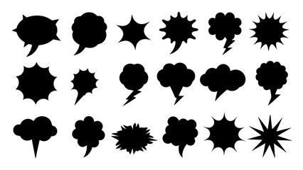 collection of Comic explosion speech bubble vector shapes, speech bubble silhouettes
