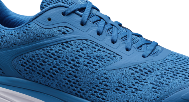 Closeup of Blue Running Shoe Mesh Upper.