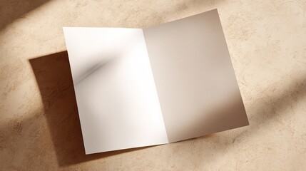 Blank folded paper, light beige backdrop, subtle shadows