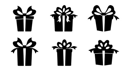  Gift boxes with ribbon icons Set. Gift box flat silhouette set.
