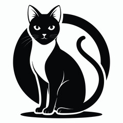 Elegant Cat Silhouette in Black and White Minimalist Design with Circular Background