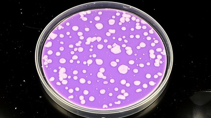 Naklejka premium Close-up view of a petri dish culture with bacterial colonies.
