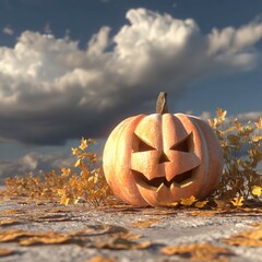 pumpkin on the ground, the evil pumpkin, autumn.