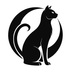 Silhouette of a Black Cat Sitting Within a Crescent Moon a Mystical Feline Image