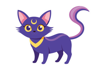 Cute Cartoon Cat Character with a Moon Symbol and a Curled Tail Design