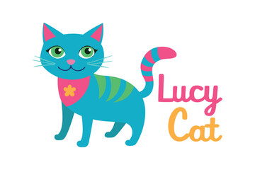 Illustration of a Cartoon Cat with the Words Lucy Cat Next to it on White Background