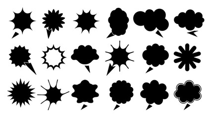 collection of Comic explosion speech bubble vector shapes, speech bubble silhouettes
