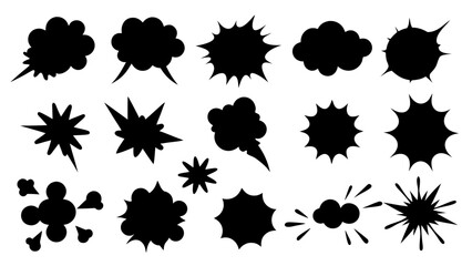 collection of Comic explosion speech bubble vector shapes, speech bubble silhouettes