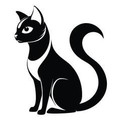 Elegant Black Cat Silhouette with Curled Tail Symbolizing Grace and Mystery in Feline Form