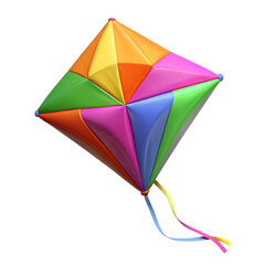 A colorful diamond kite with a ribbon tail isolated on transparent background