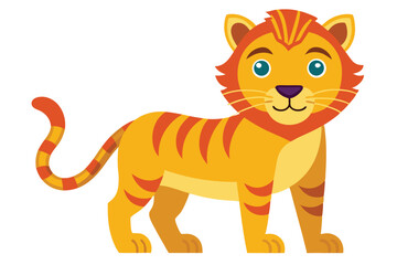 Cartoon Tiger with Orange Stripes Standing Proudly in a Playful and Whimsical Style Design