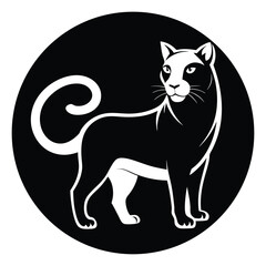 Striking Black and White Illustration of a Majestic Panther Encased in a Circular Frame