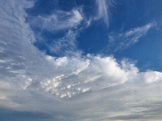 Cloudscape Serenity: A breathtaking sky adorned with dynamic cloud formations, exhibiting a...
