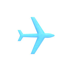 3Dイラスト。粘土テクスチャで水色の飛行機のシンプルなアイコン