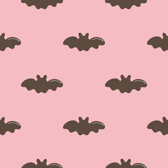 Kawaii Halloween Bat Seamless Pattern on Pink Background
