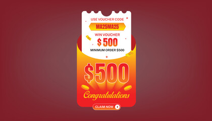 Red and orange Pop Player voucher or coupon design template. Ideal for e-commerce, promotions, giveaways, or online campaigns.