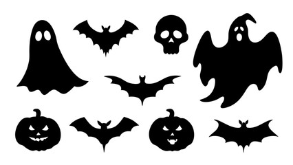 Obraz premium Halloween ghosts and bat silhouette