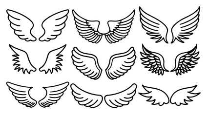 Angel Wings Vector Line Art Set
