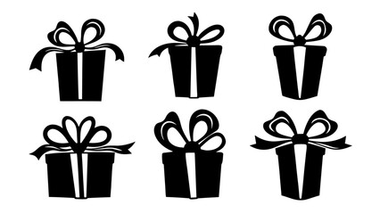  Gift boxes with ribbon icons Set. Gift box flat silhouette set.