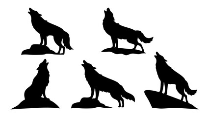 Howling Wolf Silhouette Standing on Rocky Outcrop