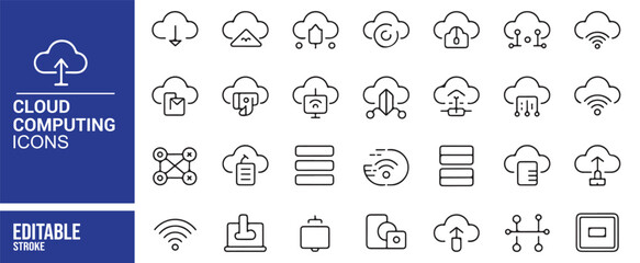 Minimalist Cloud Storage and Networking Icons for Digital and Print Media