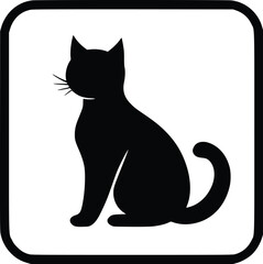 Obraz premium Elegant black cat vector icon; simple, square frame design.