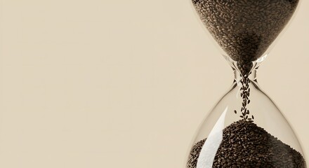 Time's Gentle Flow: A close-up shot of an hourglass, a poetic capture of time's continuous flow, where grains cascade down the narrow neck with unwavering grace.